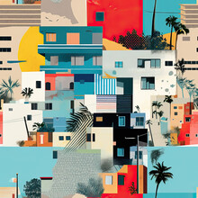Tel Aviv Israel Street Travel Collage Moodboard Summer Resort Repeat Pattern
