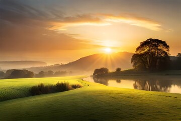 sunset over the river