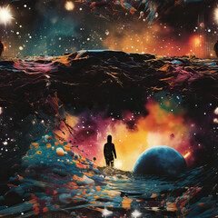 Wall Mural - Space travel galaxy technology communication futuristic collage repeat pattern moldboard