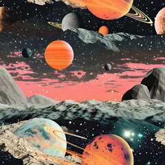 Wall Mural - Space travel galaxy technology communication futuristic collage repeat pattern moldboard