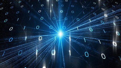 Futuristic glowing binary numbers computer cyber space network animation.