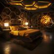 © NoahPhilipp - Waben Schlafzimmer Bett Golden Honeycomb Bedroom Bed Golden
