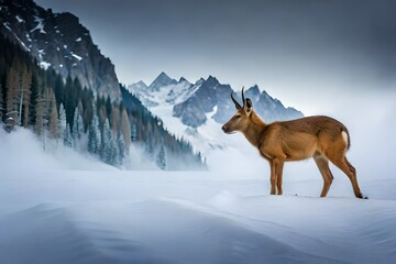 Wall Mural - deer in the snow