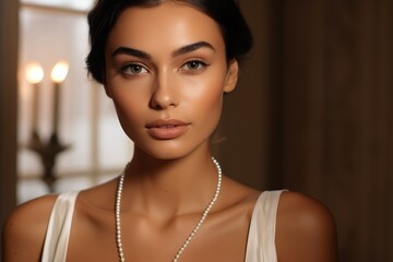 Close-Up Of Beautiful Woman With Pearl Necklace