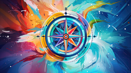 Abstract multicolor compass symbol. Artistic logo design template. Modern concept for travel, tourism, business, search.