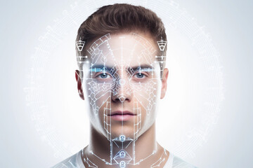 Wall Mural - Modern Technology Using Facial Recognition Biometrics Portrait