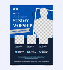 Sunday worship church conference event invitation, church flyer poster design, Social media post web banner, worship flyer template, Vector illustration A4 size.