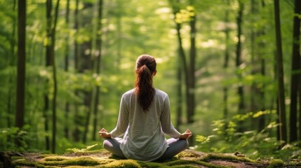 woman meditating in the park. Generative AI