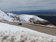 Car Driving on Highway to Pike's Peak Summit in Colorado