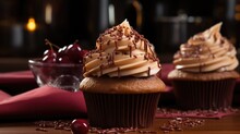 Graduation Cupcakes With Chocolate Cream. Graduation Maffin. Graduation Bakery. Cupcake With Academic Cap