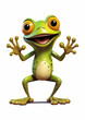 a cute 3D render of a frog on standing on a white background