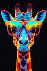 Wall Mural - portrait of a hipster giraffe wearing glasses in neon colors