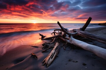 Wall Mural - A beach in europe at sunset long time exposure.