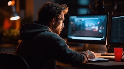 Programmer looking at monitor with smart eyes