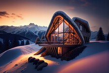 Winter Landscape. Ski Resort. Houses In Mountains.