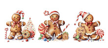 Gingerbread Man Cookie. PNG Watercolor Illustration. Ai Generated Image.