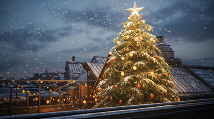 Wall Mural - Christmas Tree On The Roof 