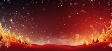 Majestic Gold And Red Xmas Background With Snowflakes And Lights. Merry Christmas Banner.