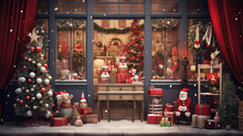 Christmas Gift Shop With Decoration. Generative AI
