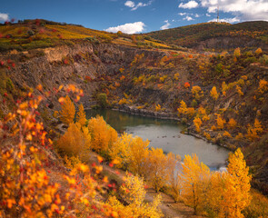 Wall Mural - Nice mine pit lake at Tarcal, Hungary in autumn