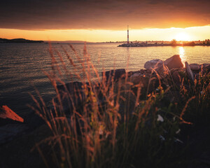 Wall Mural - Wonderful sunset over lake Balaton in summer