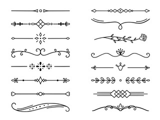 Wall Mural - text dividers doodle set. wedding decorative elements with leaves, and swirls. divider ornament, bor