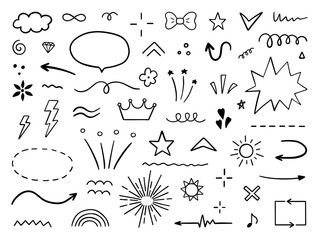 Wall Mural - abstract doodle elements. hand drawn decorative illustrations in sketch style. arrows, stroke, stars