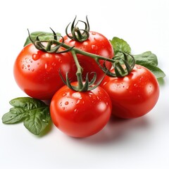 Wall Mural - tomatoes with leaves isolated on white background