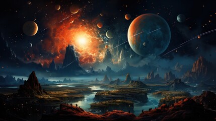 Wall Mural - surreal solar system: a celestial canvas of wonders and imagination. generative ai