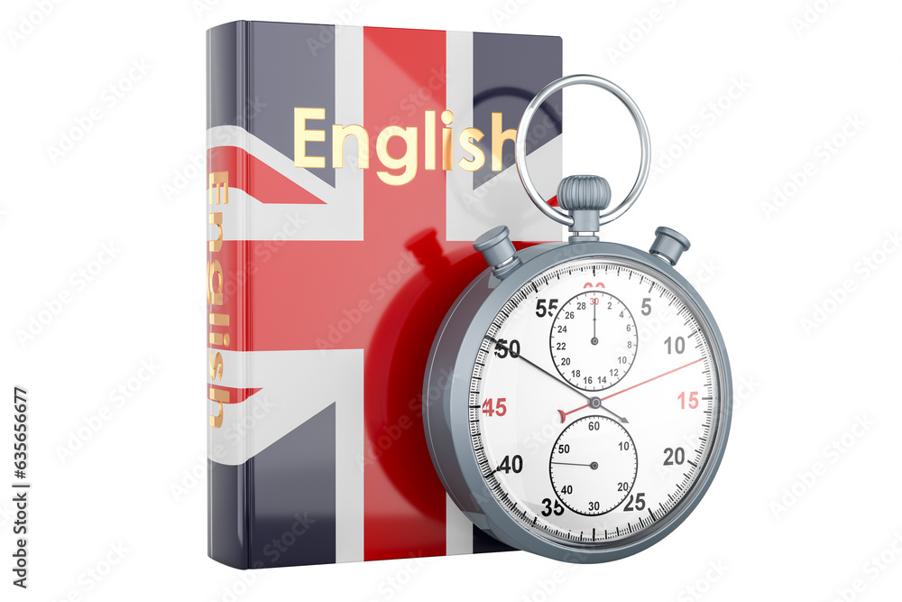 English language textbook with stopwatch. Accelerated courses of ...