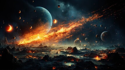 Wall Mural - surreal solar system: a celestial canvas of wonders and imagination. generative ai
