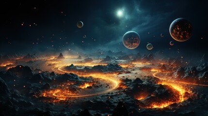Wall Mural - surreal solar system: a celestial canvas of wonders and imagination. generative ai