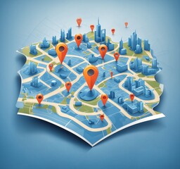 Wall Mural - GPS Navigation Abstract vector pin icon on blue city map HD Beautiful Concept Wallpaper