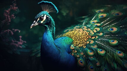 Naklejka na meble Elegant Peacock Showcasing Exotic Splendor Perched Gracefully on a Fence