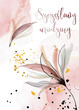 kartka lub baner z życzeniami wszystkiego najlepszego w kolorze różowym na białym tle z różowymi i szarymi liśćmi na rysunku