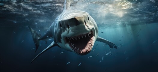 a great white shark swimming underwater Generative AI