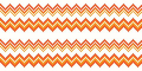 Fototapete - Pixel orange ethnic pattern. Vector zigzag, chevron, pixel ethnic. For textile, pillow, cloth, background, packaging, notepad, cup, wallpaper. Seamless vector.
