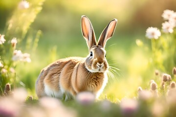 rabbit in a flower-filled meadow,