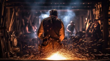 blacksmith hammering a piece of metal in a traditional forge generative ai