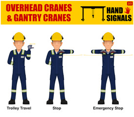 Wall Mural - Set of worker present Overhead cranes hand signal on white background