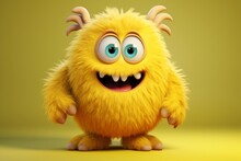 Cute Yellow Furry Monster 3D Cartoon Character