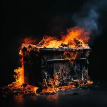 Dumpster Fire Isolated On Black Background Photorealistic Illustration
