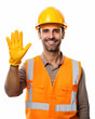 © Kedek Creative - Smiling engineer waving hand wearing protective vest helmet on isolated white background