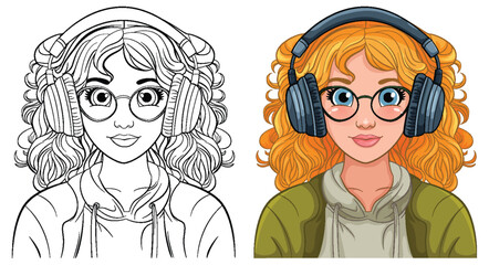 Sticker - Woman portrait wearing headset listening to music