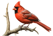 A Northern Cardinal Perched On A Branch With A Transparent Background