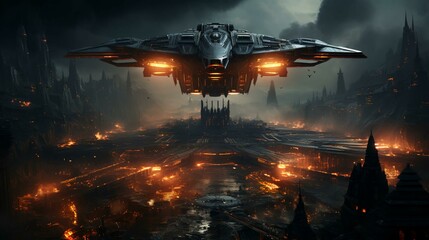 futuristic spaceship on an alien planet. ai generated