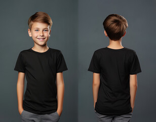 Wall Mural - Front and back views of a little boy wearing a black T-shirt