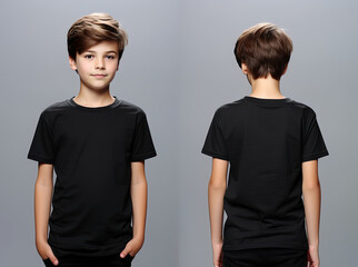 Sticker - Front and back views of a little boy wearing a black T-shirt