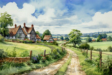 English Countryside Landscape With Cute Houses
