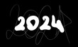 2024 year date handwritten numbers thick and thin white lines and ​scribble doodle on black background, Vector illustration